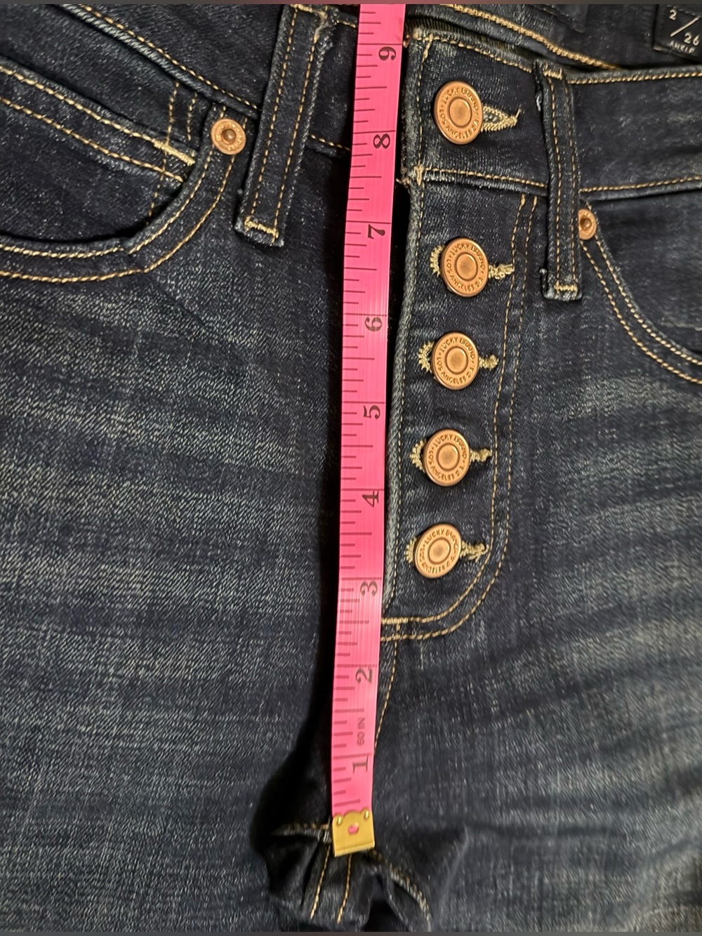 Lucky Brand Ava Mid Rise Skinny Jeans 2/26 Dark Wash Exposed Button Fly EUC - Picture 3 of 9